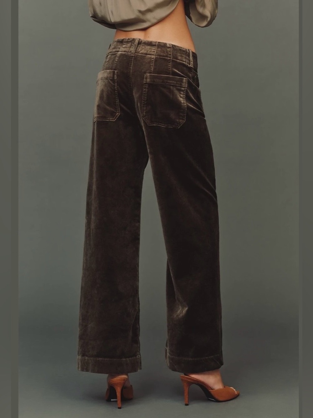 Maeve/Anthropologie The Colette Full-Length Wide Leg Velvet Pants in Army 29 NWT - Picture 3 of 12